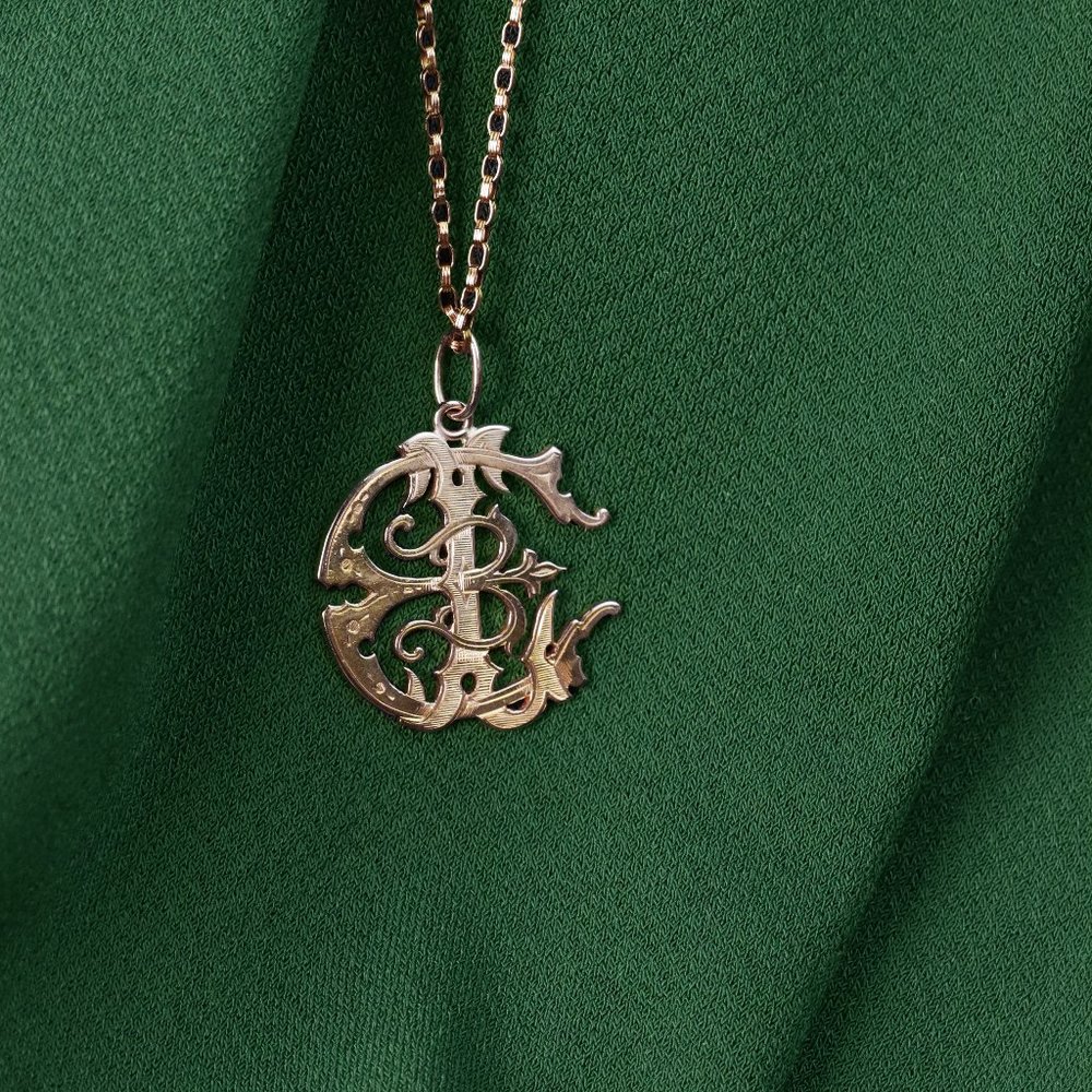 14k Yellow Monogram Pendant "EBL"
